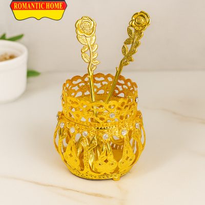 ست قاشق طلایی طرح گل رز مدل SLA-08